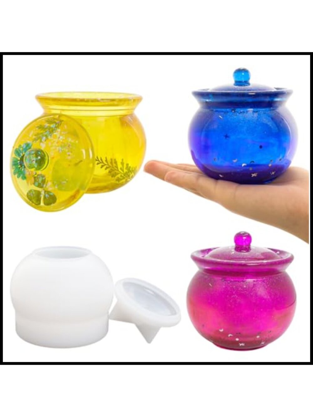 Silicone Resin Jar Mold with Lid Epoxy Casting Storage Box DIY Candle Holder